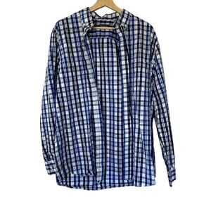 Pashartuk men's size L blue and white checkered button down long sleeved shirt